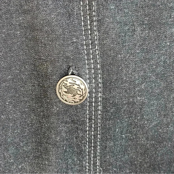 Susan Graver Western Denim Button Up Top Charcoal Gray Metallic Embroidered Sz L - Picture 5 of 10